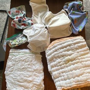 Newborn cloth diaper set—prefolds, snappies, covers